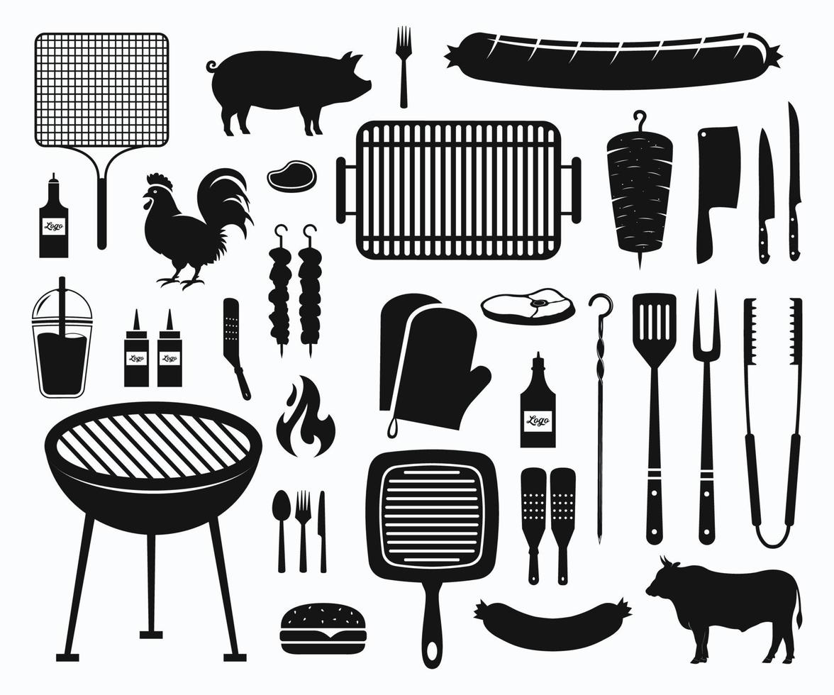 Grill BBQ Party Set. Set of BBQ and Grill Labels and Design Elements. vector