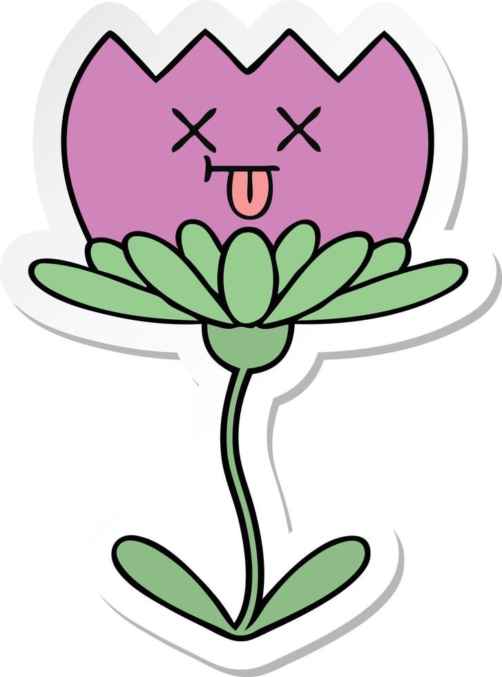 sticker of a cute cartoon flower vector