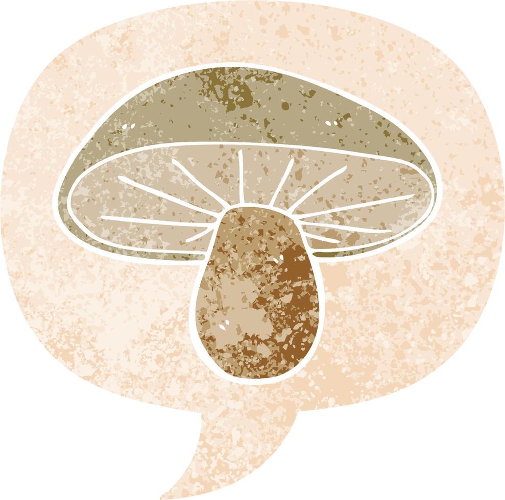 cartoon mushroom and speech bubble in retro textured style vector