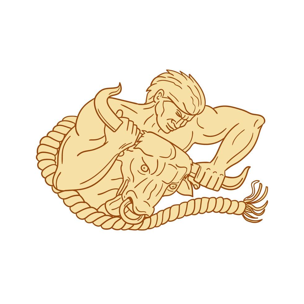 Man Taking Bull By Horns Drawing vector