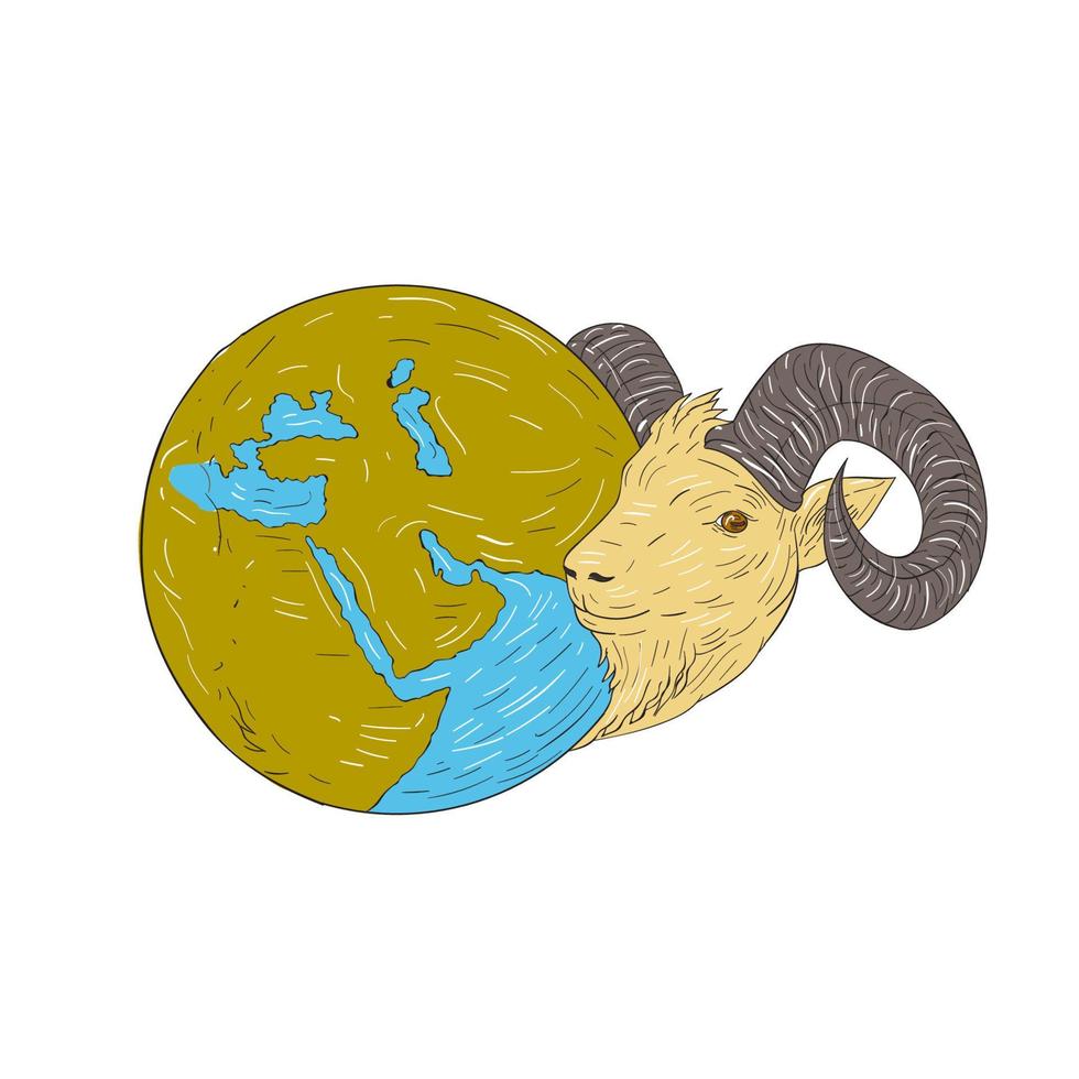 Ram Head Middle East Globe Drawing vector