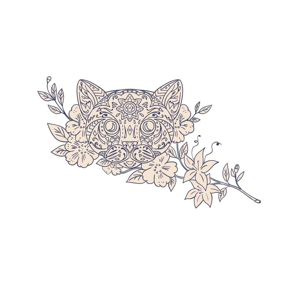 Cat Head Jasmine Flower Mandala vector