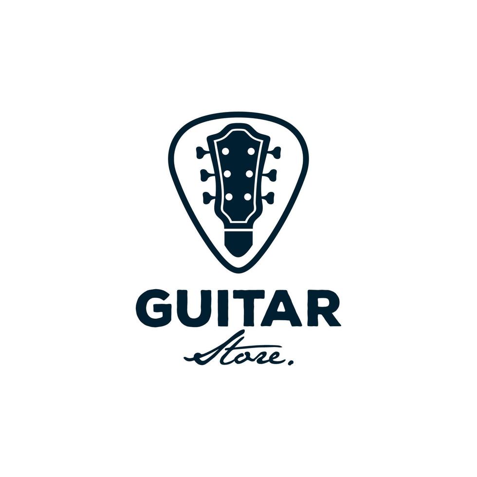 Retro styled guitar shop logo template. Music icon for audio store branding and identity. vector