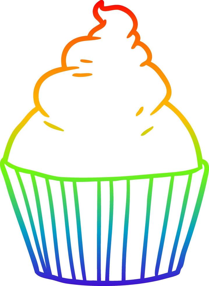 rainbow gradient line drawing cartoon cup cake vector