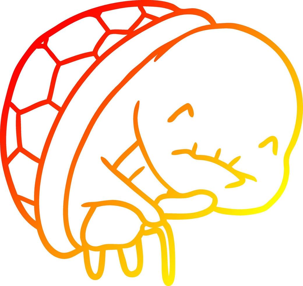 warm gradient line drawing cute old turtle with walking stick vector