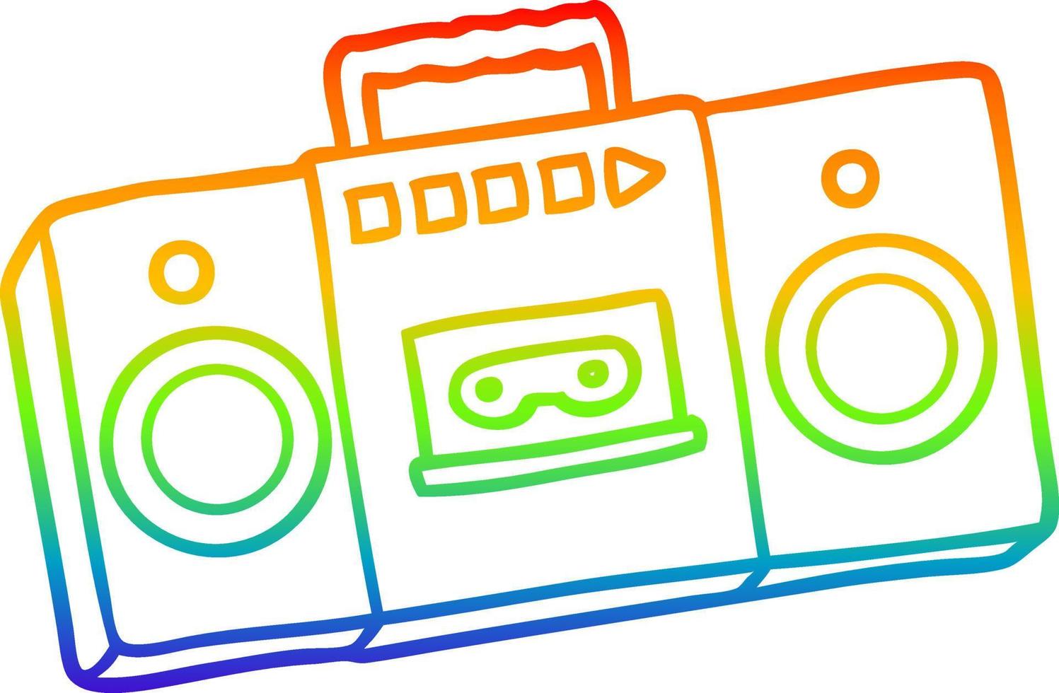 rainbow gradient line drawing cartoon retro cassette tape player vector