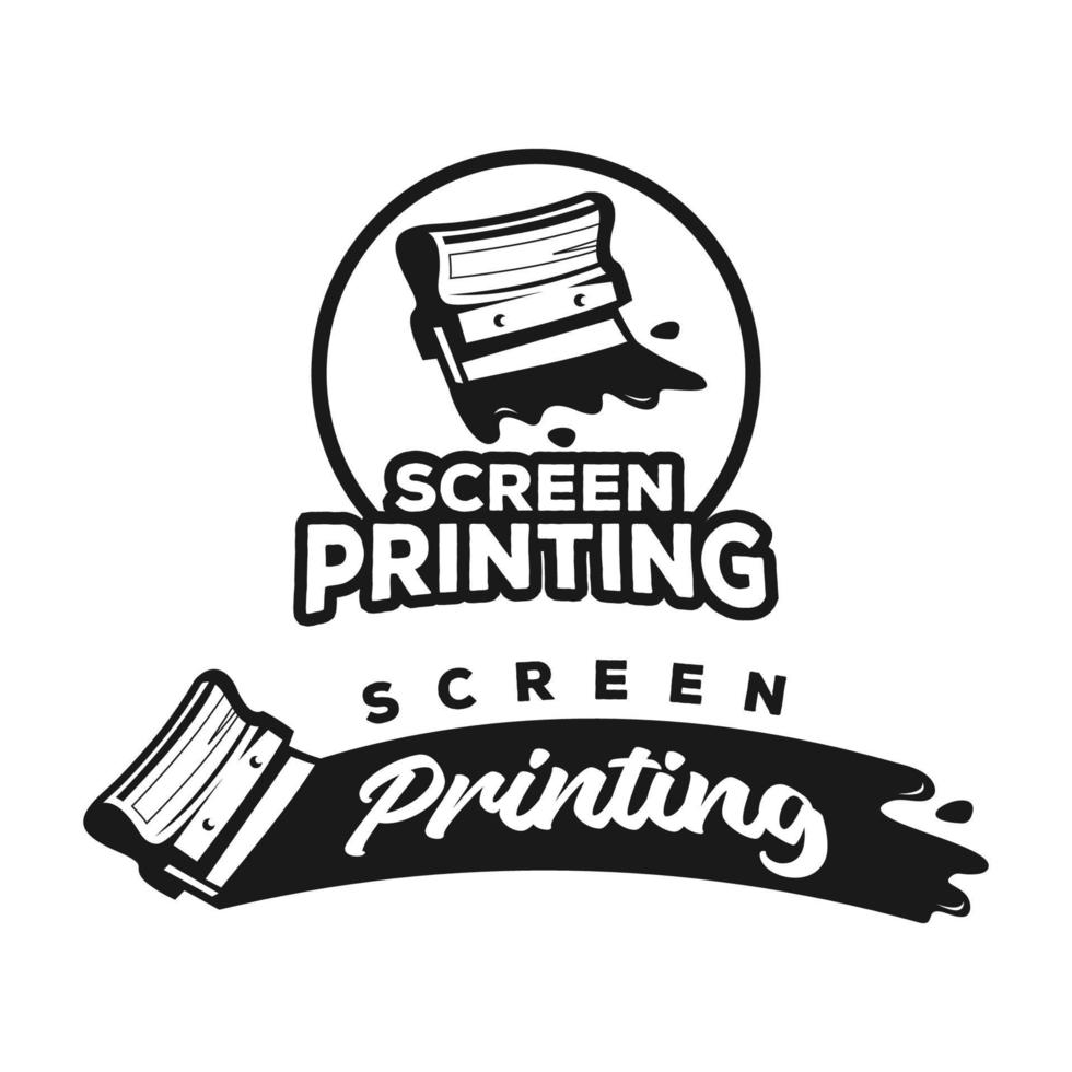 plantilla de impresión de pantalla monocromática de logotipo vintage con salpicaduras de pintura ilustración vectorial aislada vector