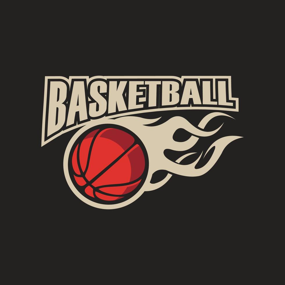 ilustración de plantilla de baloncesto de fuego de logotipo vintage vector
