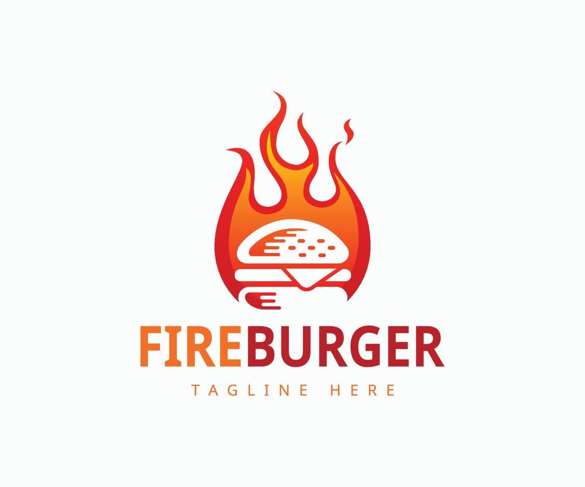 Hot Burger Logo Design Template. Creative hamburger fire label logo design Vector. vector