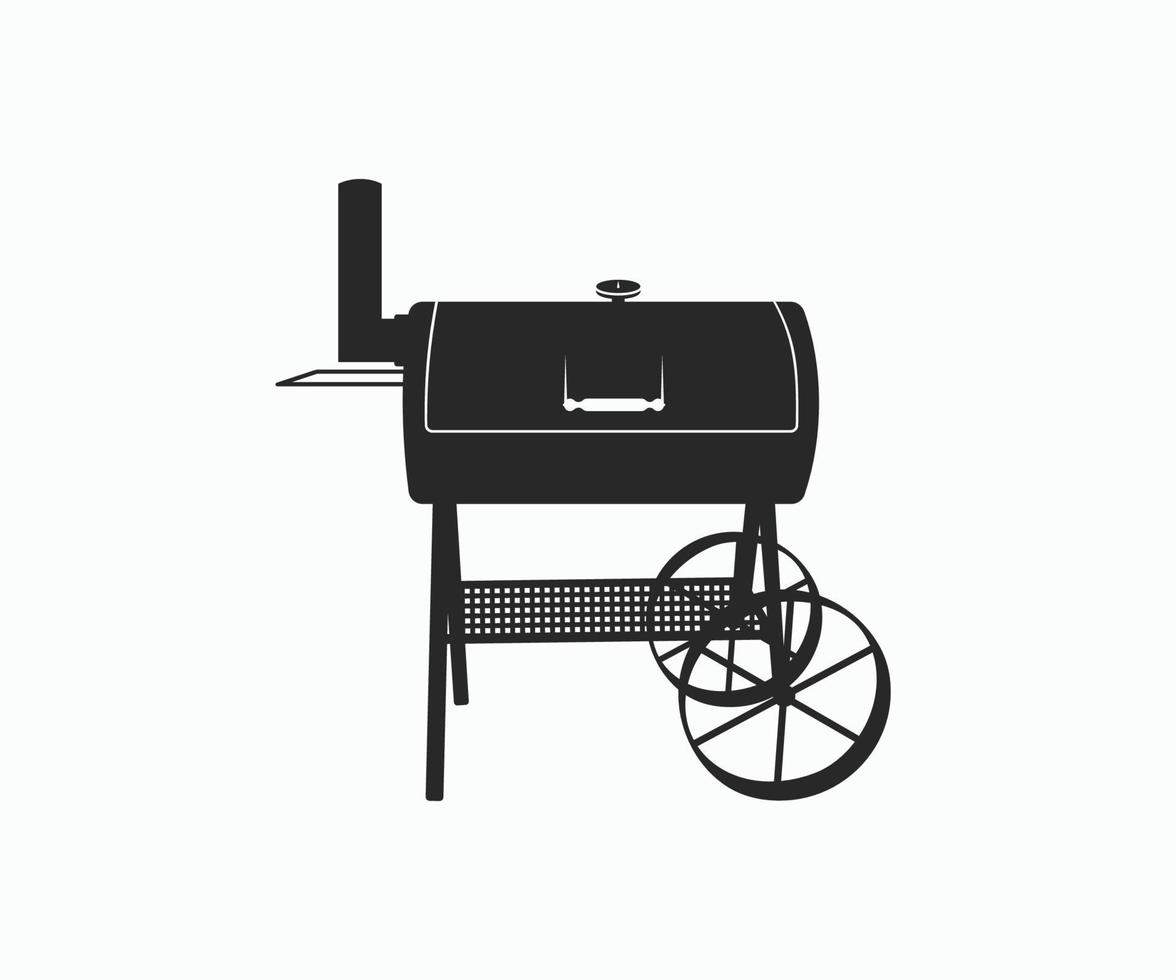 BBQ Charcoal Grill Trolley Silhouette On White Background. BBQ Grill Smoker Vector. vector