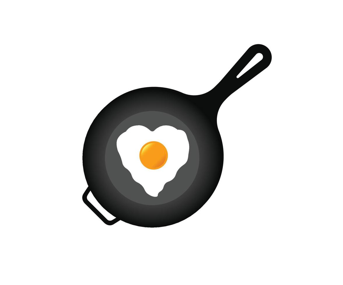 Fried Egg in a heart shape on frying pan stock illustration. vector