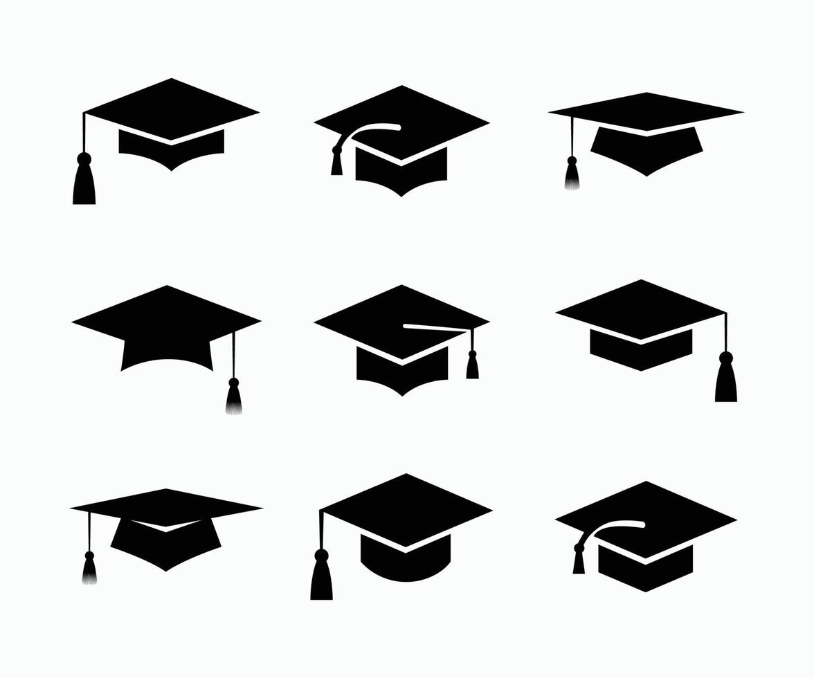 Set of Academic Graduation Caps Icon Vector Template