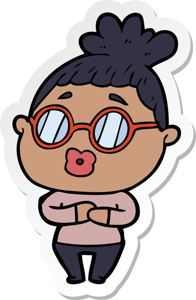 sticker of a cartoon woman wearing spectacles vector