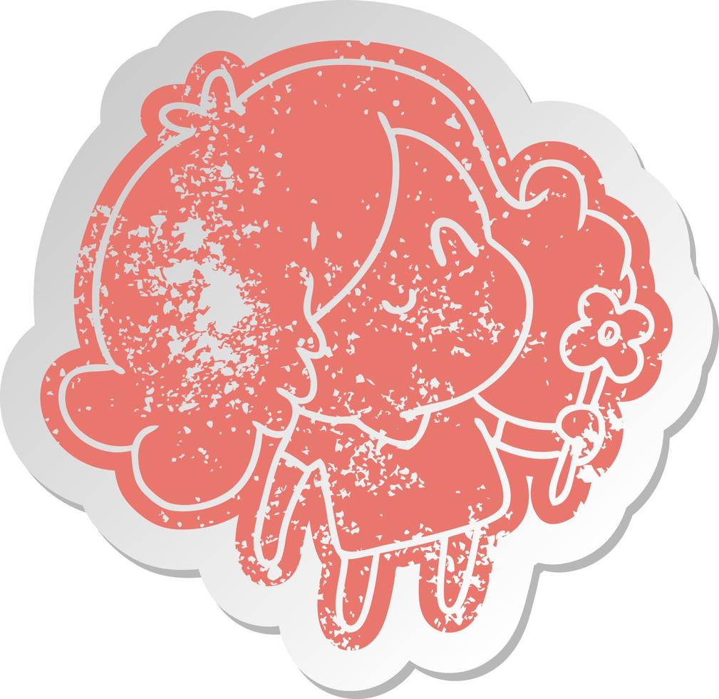 distressed old sticker of a cute kawaii girl vector