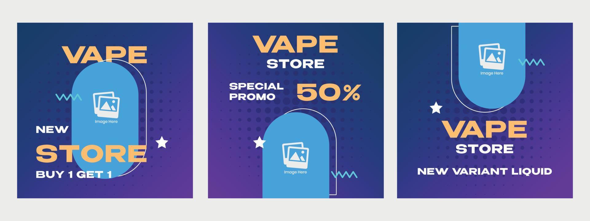 establezca la plantilla de diseño de venta promocional de la tienda post vape de colección. adecuado para el contenido de las redes sociales. plaza de campaña vector