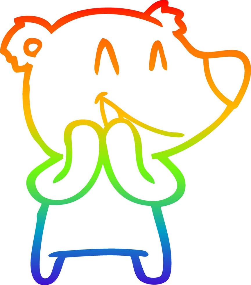 dibujo de línea de gradiente de arco iris dibujos animados de oso riendo vector