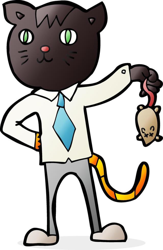 gato de negocios de dibujos animados con ratón muerto vector