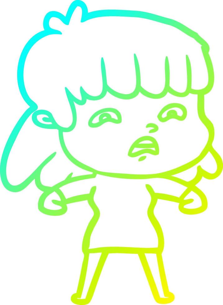 cold gradient line drawing cartoon worried woman vector