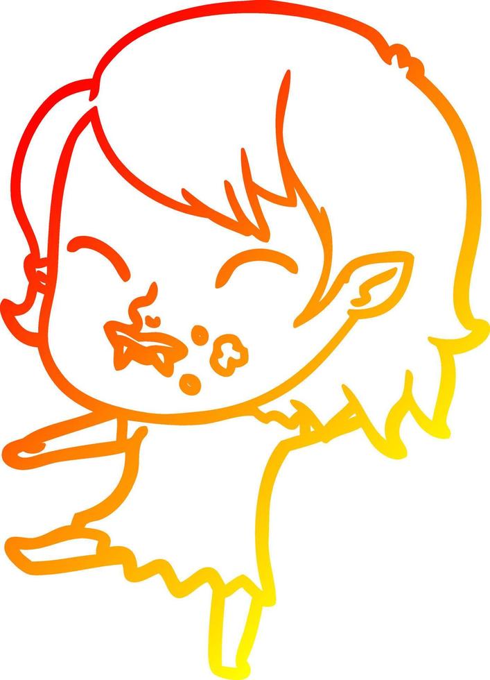 warm gradient line drawing cartoon vampire girl with blood on cheek vector