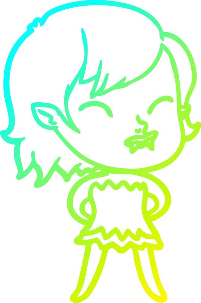 cold gradient line drawing cartoon vampire girl with blood on cheek vector