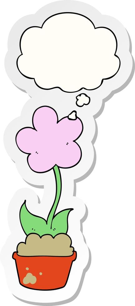 cute cartoon flower and thought bubble as a printed sticker vector