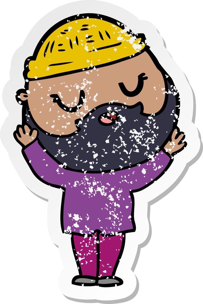 distressed sticker of a cartoon man with beard vector