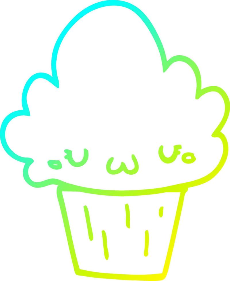 cold gradient line drawing cartoon cupcake with face vector