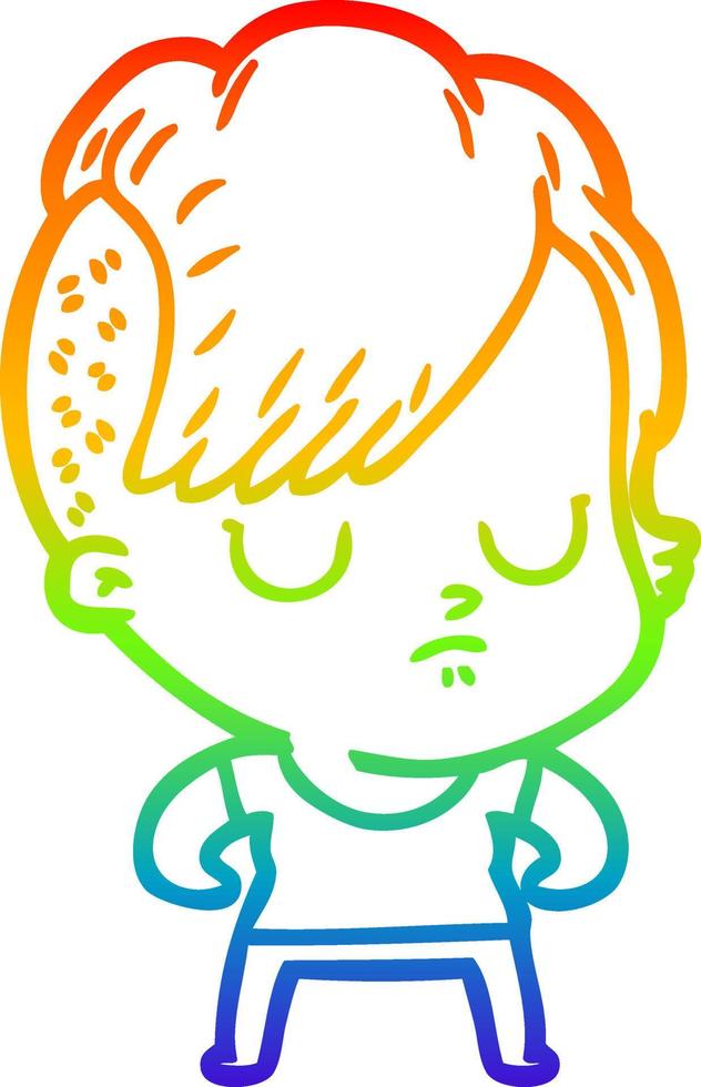 rainbow gradient line drawing cartoon woman vector
