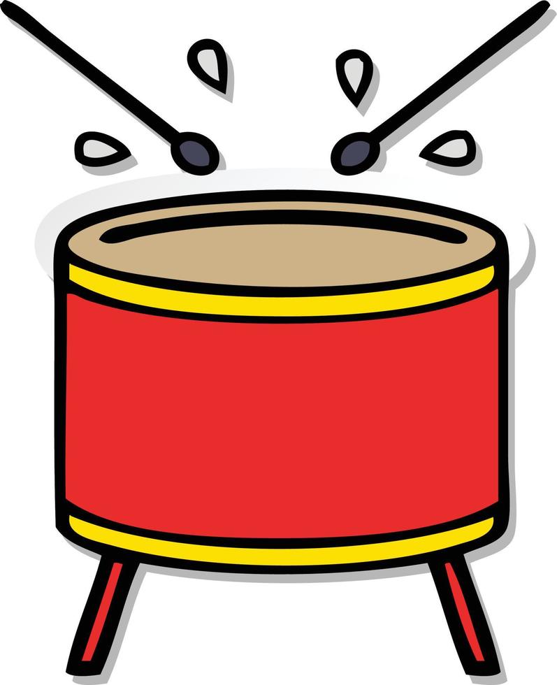 sticker of a cute cartoon beating drum vector