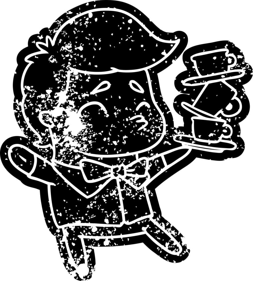 grunge icon of a kawaii cute waiter vector