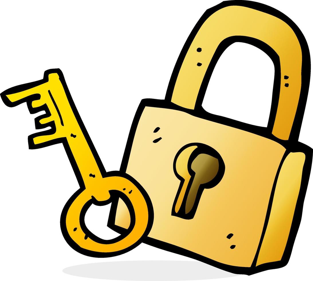 cartoon padlock and key vector