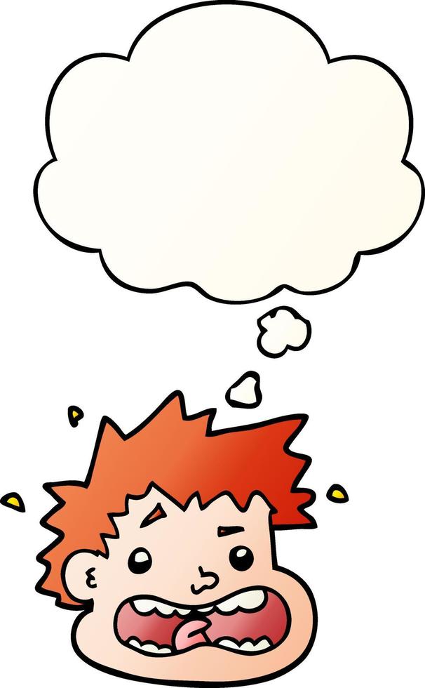 cartoon frightened face and thought bubble in smooth gradient style vector