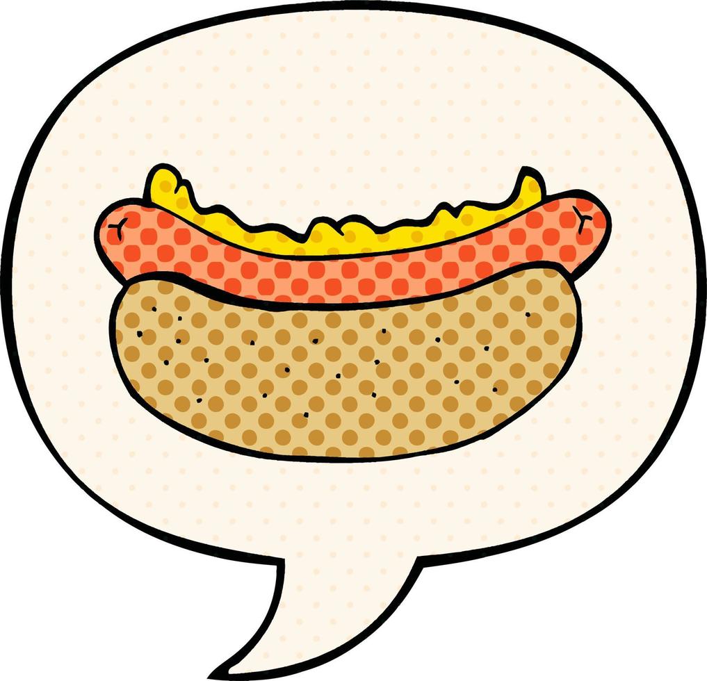 cartoon hotdog and speech bubble in comic book style vector