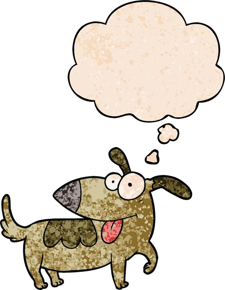 cartoon happy dog and thought bubble in grunge texture pattern style vector