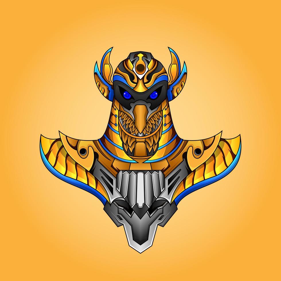 The lord of Horus Pharaoh God Face and head Egyptian Eagle esport logo. Pharaonic wings and the key to life and the Egyptian Eternal Sun mascot logo design vector