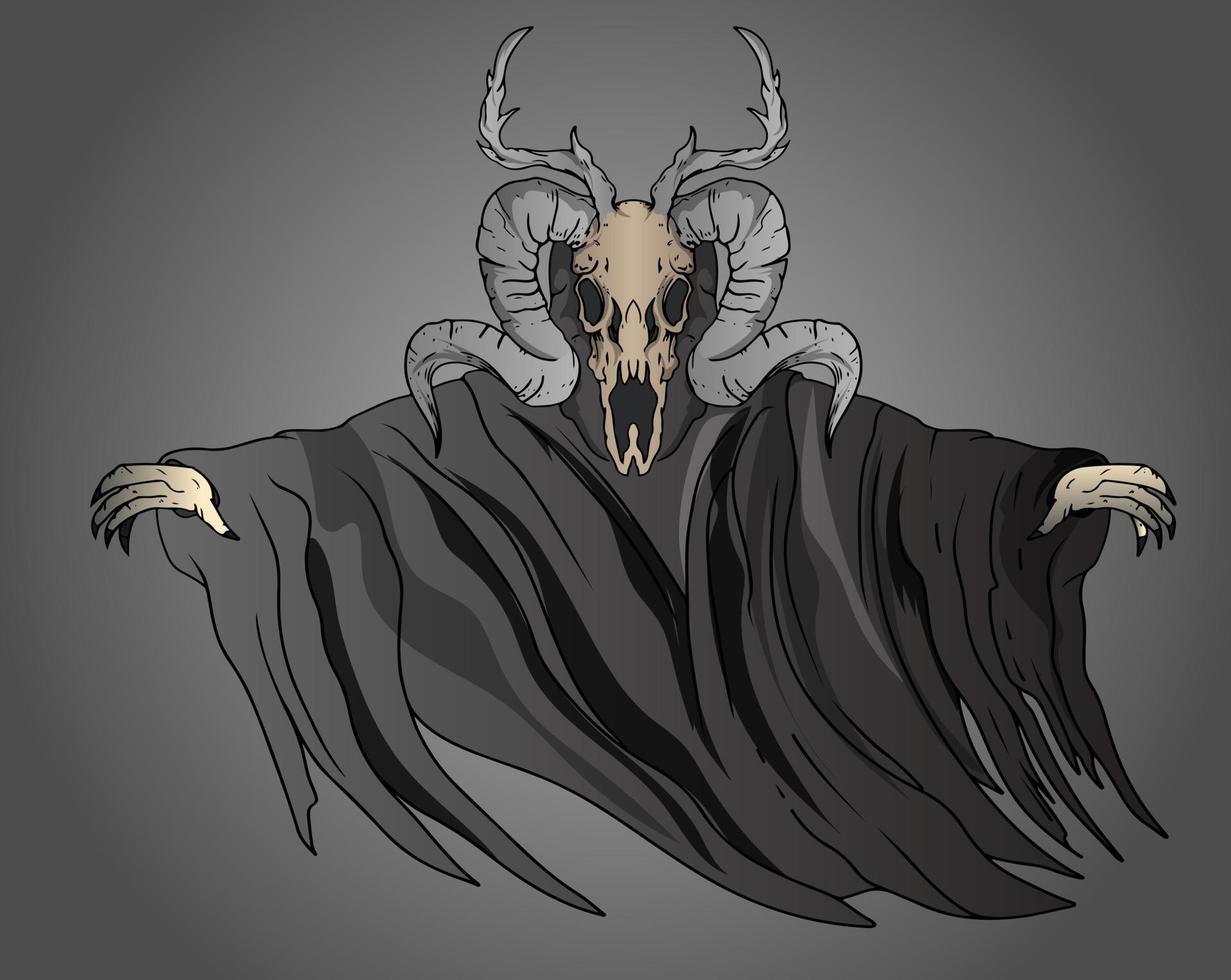 baphomet en técnica de grabado de demonio con cuerpo de cabeza de cabra.con gatos negros y un gato blanco en el medio.símbolo satánico, oculto. aislado sobre fondo blanco. vector