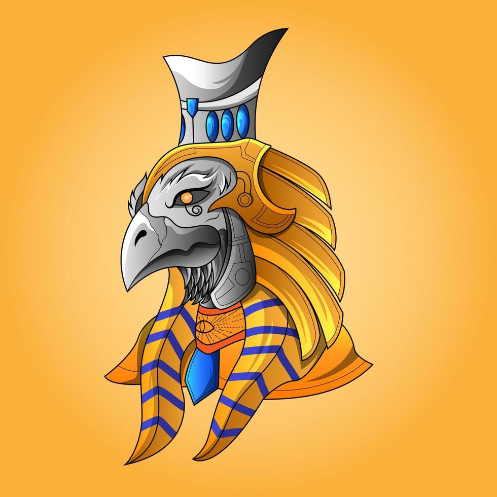 el señor de horus dios faraón cara y cabeza logotipo de esport de águila egipcia. alas faraónicas y la clave de la vida y el diseño del logotipo de la mascota del sol eterno egipcio vector