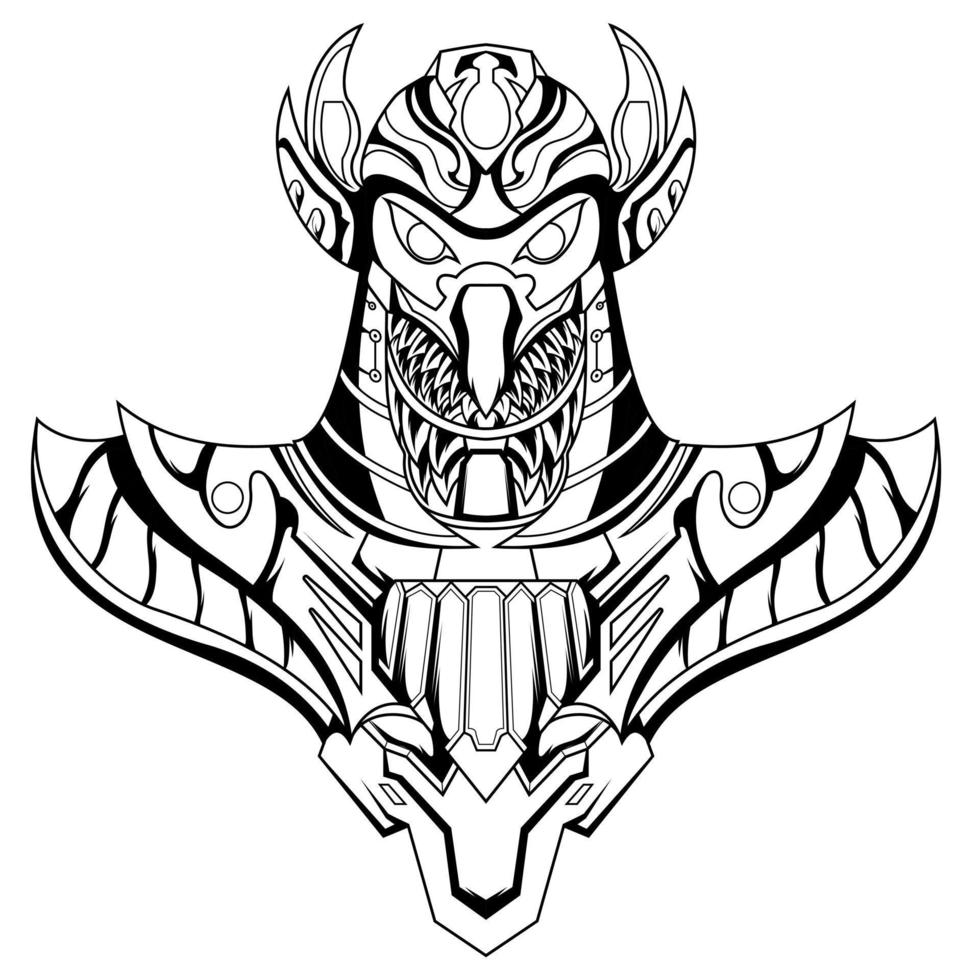 Horus Pharaoh God Face and head Egyptian Eagle tattoo style artwork collection. Ancient Egyptian god Horus in the guise of a man with a falcon head vector