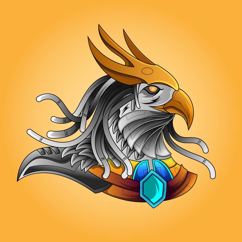 el señor de horus dios faraón cara y cabeza logotipo de esport de águila egipcia. alas faraónicas y la clave de la vida y el diseño del logotipo de la mascota del sol eterno egipcio vector