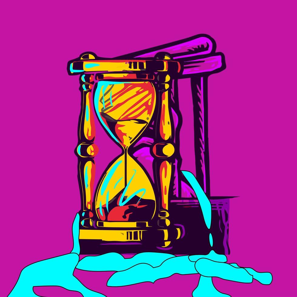 Hourglass with Red, Pink, and Cyan freehand illustration vector. EPS file format vector