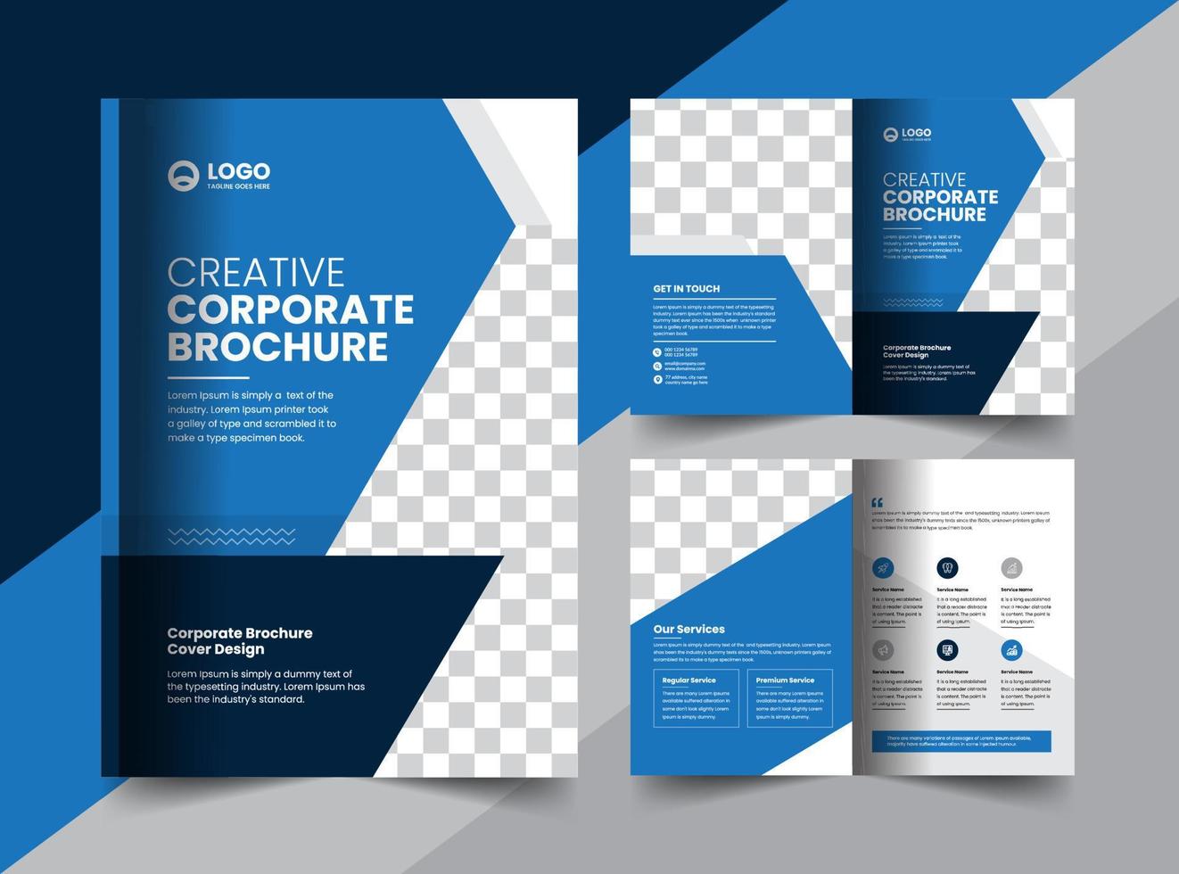 Corporate company business bifold brochure and cover layout concept design with modern shapes vector