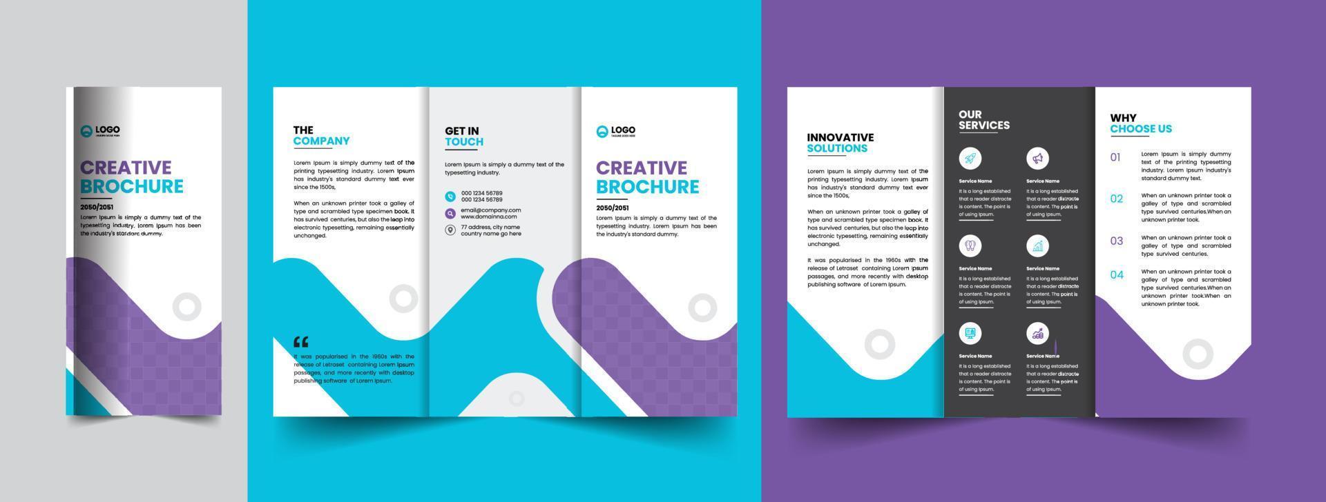 diseño de plantilla de folleto de empresa tríptico corporativo moderno con formas creativas vector