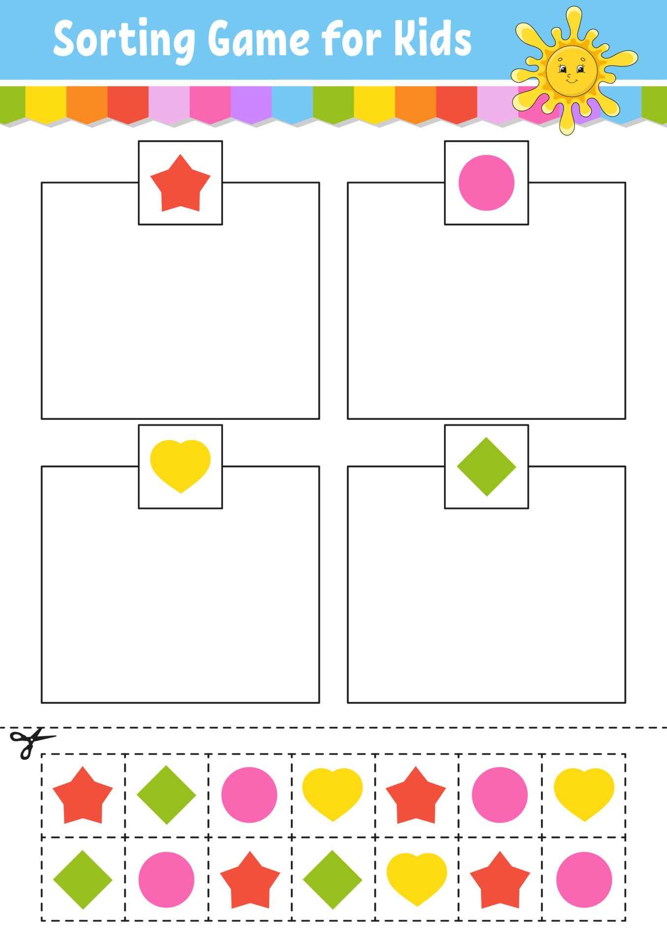 Sorting Game Shapes And Colors Cut And Glue Education Developing 