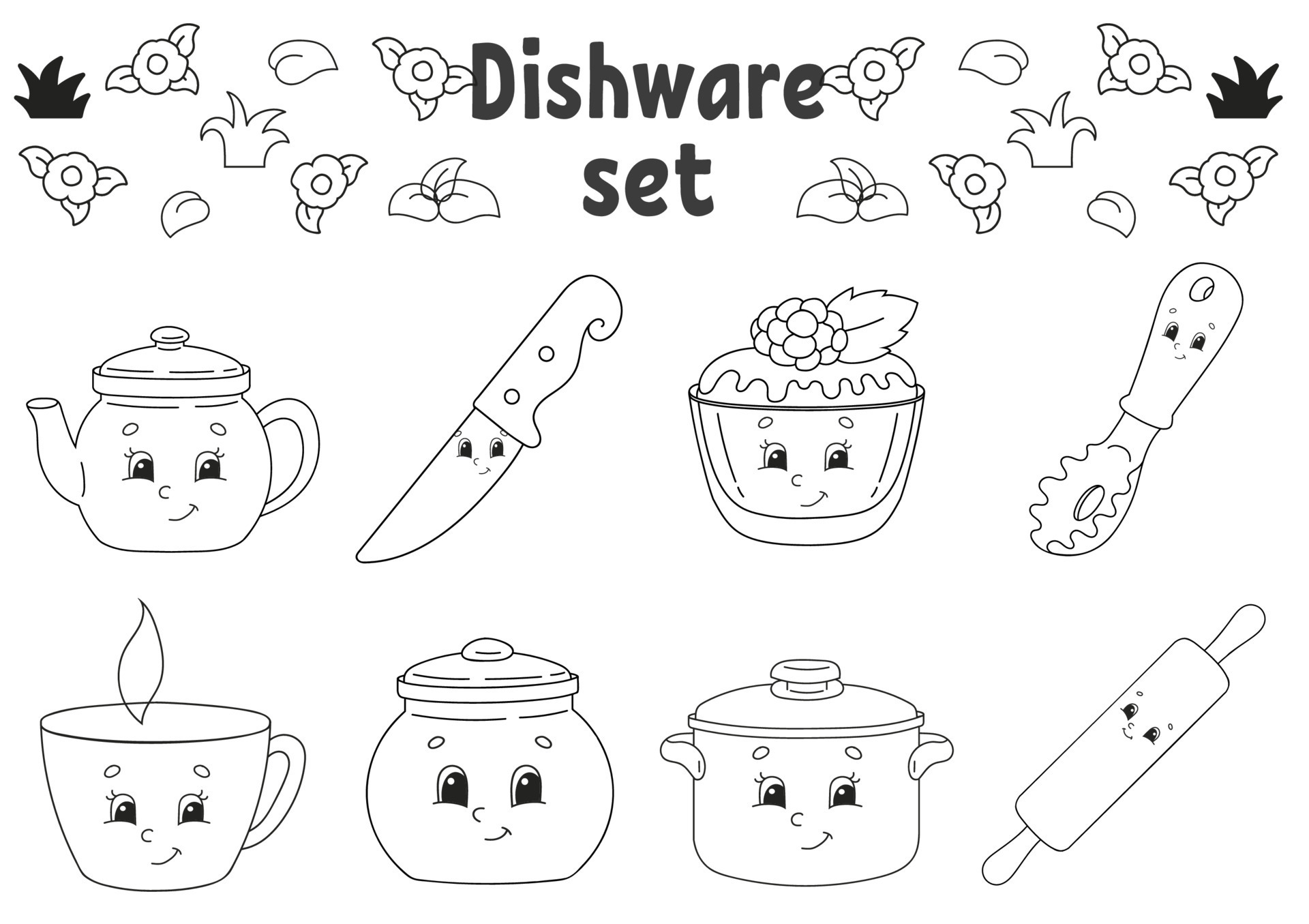 Tableware And Kitchenware Coloring Book. Illustration For Children Stock  Photo, Picture and Royalty Free Image. Image 42567959.