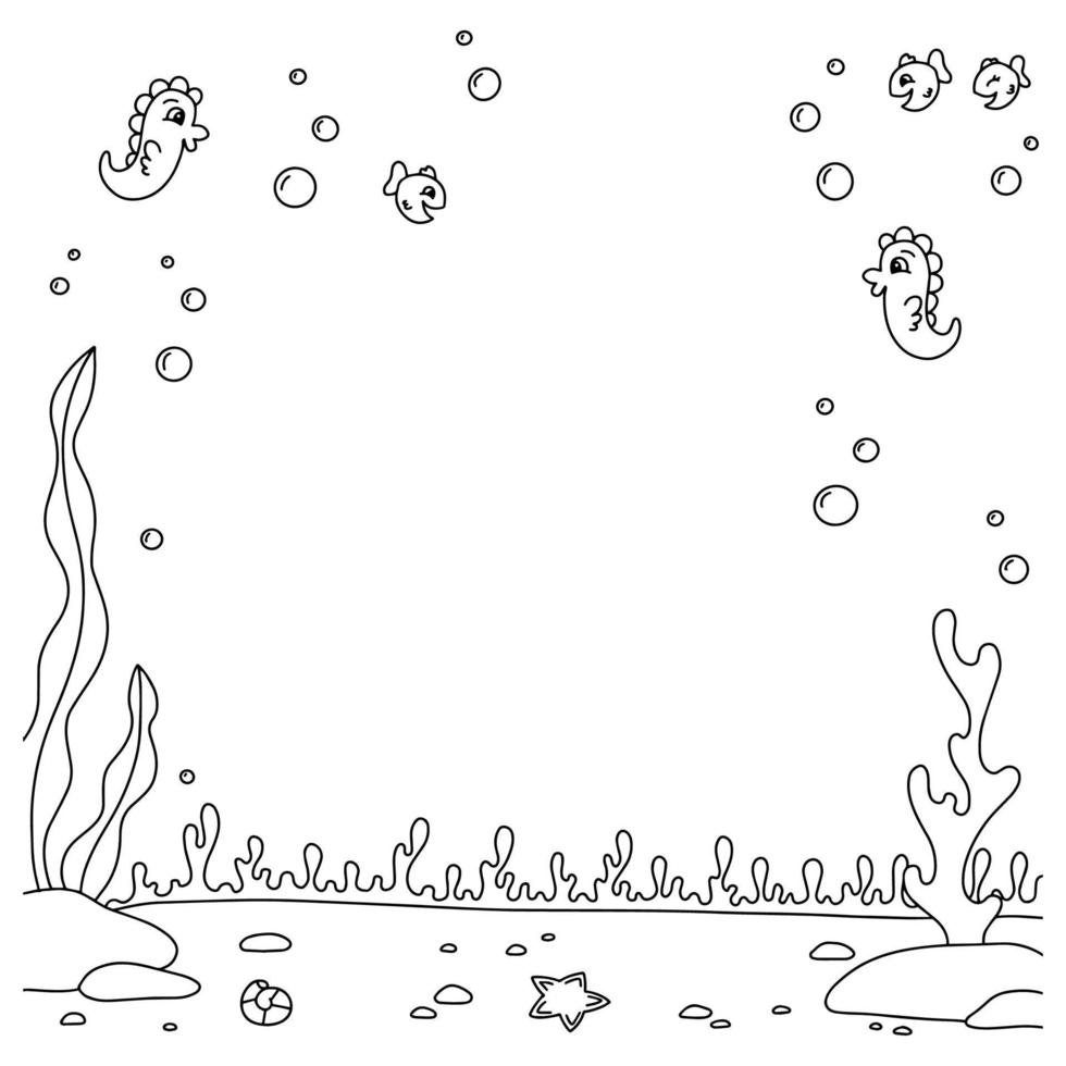 paisaje submarino. página de libro para colorear para niños. estilo de dibujos animados ilustración vectorial aislado sobre fondo blanco. vector