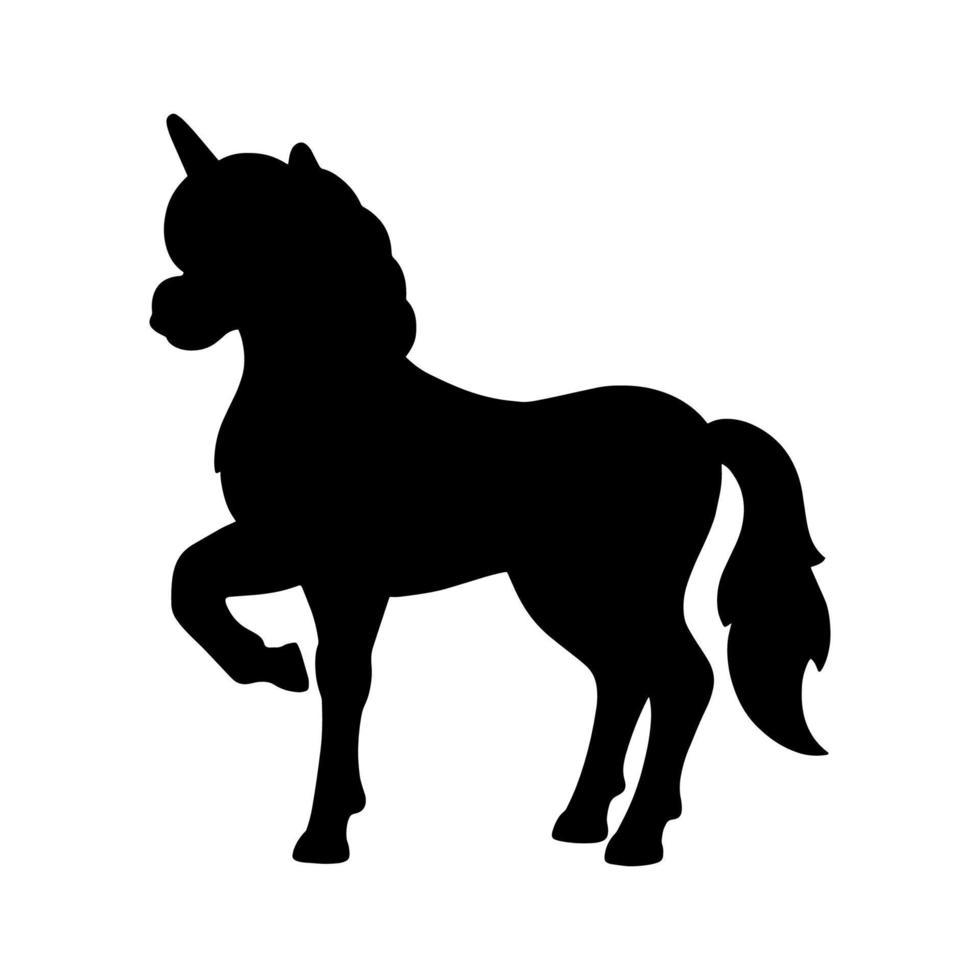 Magic unicorn. Fairy horse. Black silhouette. Design element. Vector illustration isolated on white background. Template for books, stickers, posters, cards, clothes.