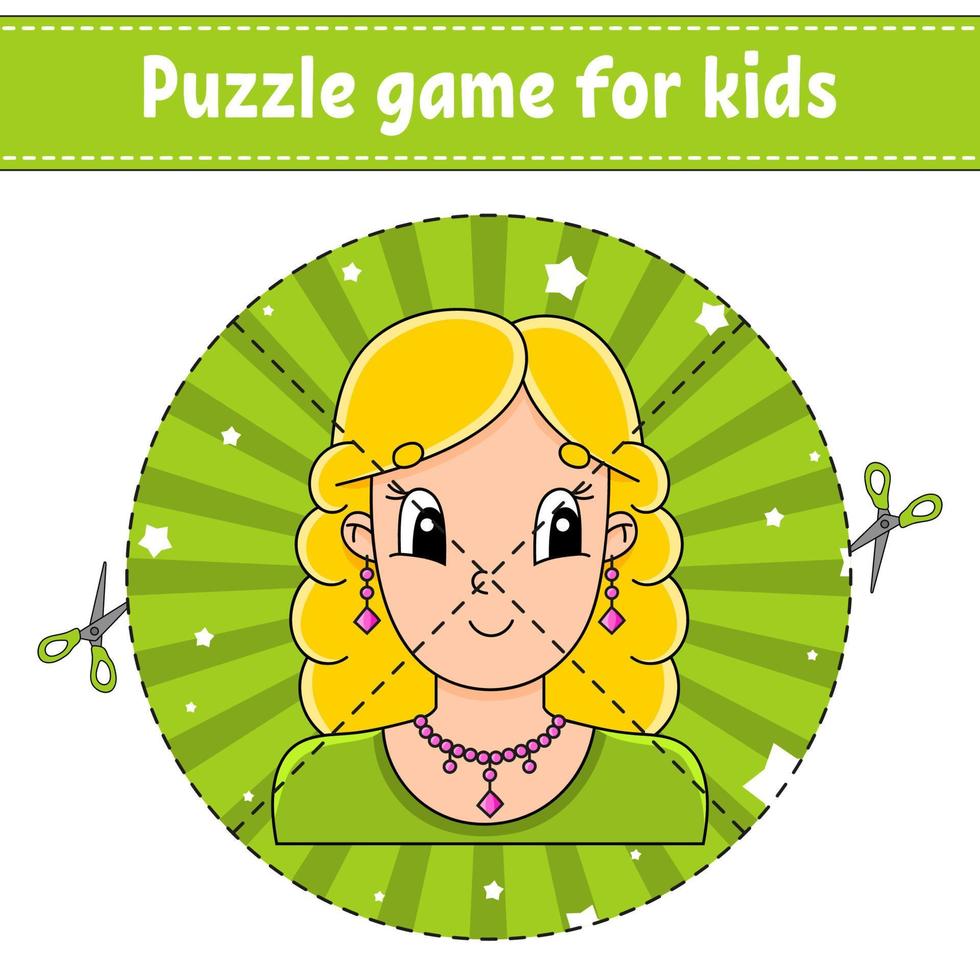 Cut and play. Round puzzle. Logic puzzle for kids. Activity page. Cutting practice for preschool. cartoon character. vector