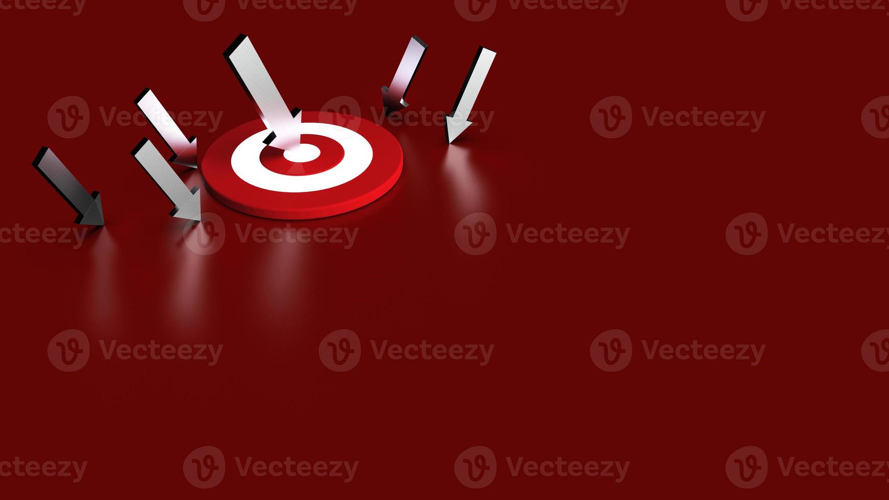 Silver  arrow hit in the target in red background. Business concept. 3D Illustration. photo