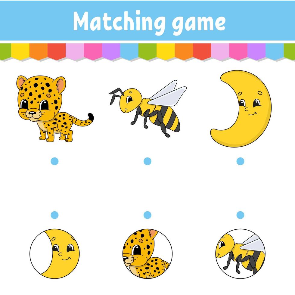 Matching game for kids. Education developing worksheet. Draw a line. Activity page. cartoon character. Vector illustration.