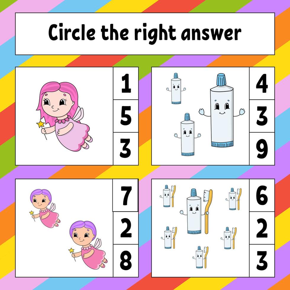 Circle the right answer. Education developing worksheet. Activity page with pictures. Game for children. Color isolated vector illustration. Funny character. Cartoon style.